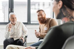 man talks in a group therapy session for cocaine addiction treatment